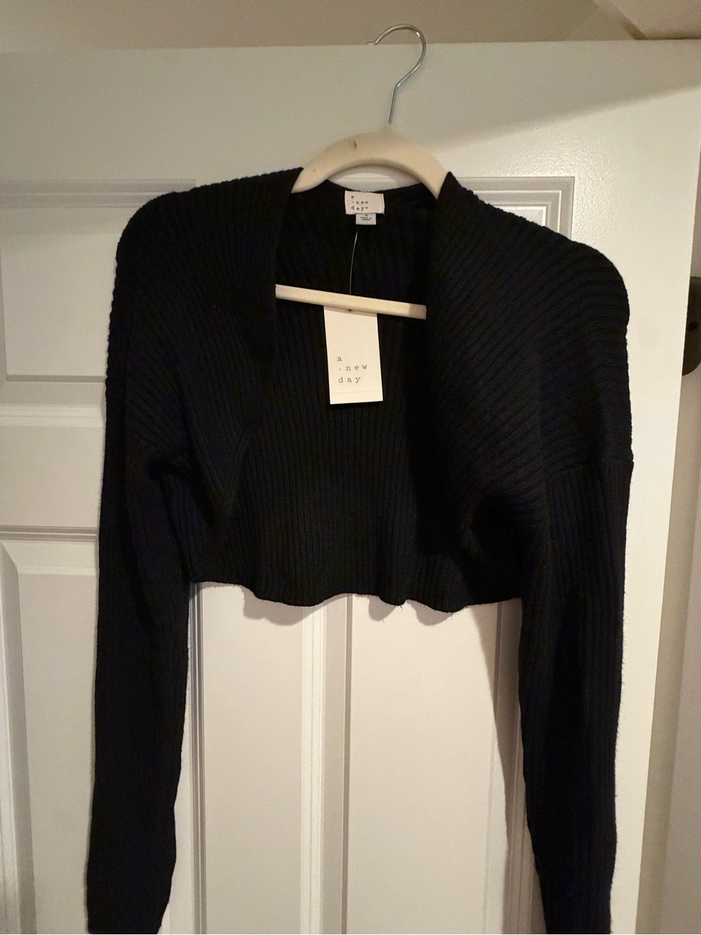 a new day Black Cropped Ribbed Open-Front Shrug